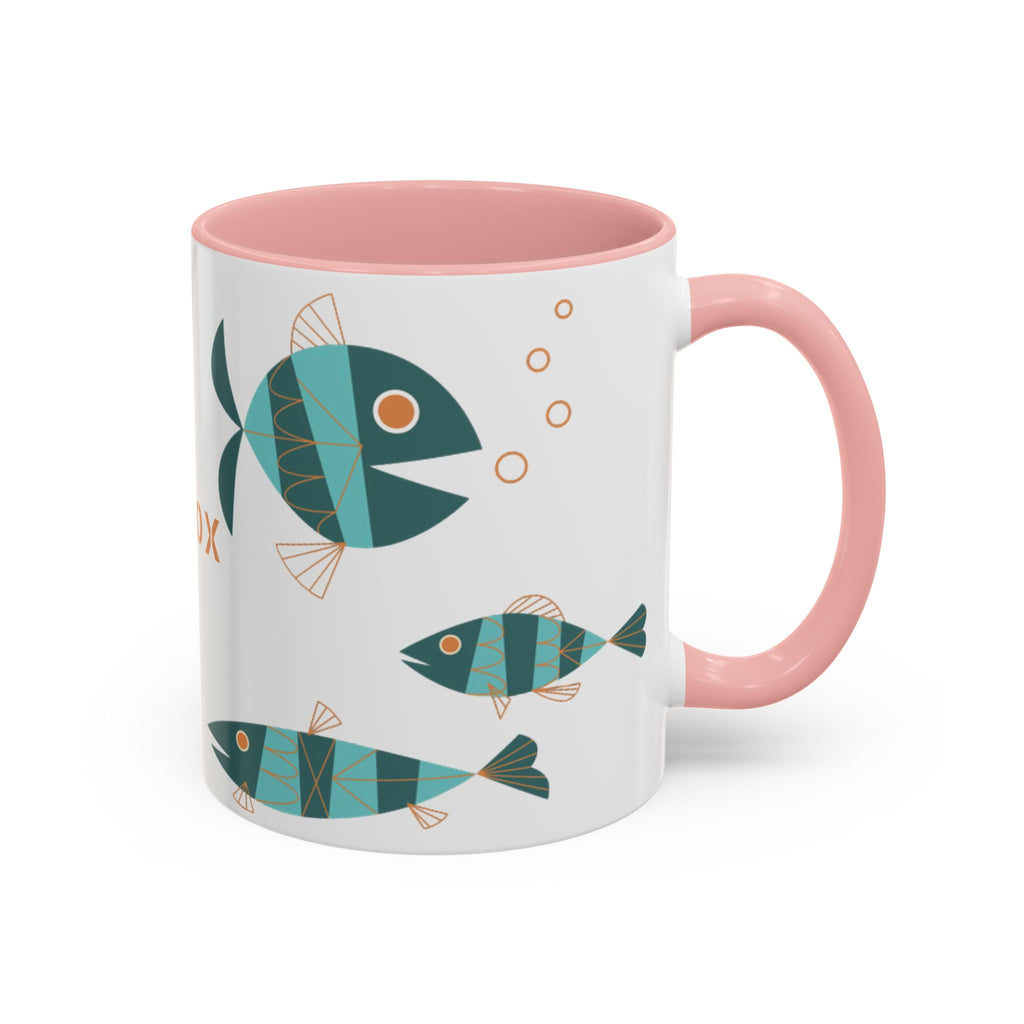 Metlox Pottery Teal Geometric Fish Mug | Accent Coffee Mug