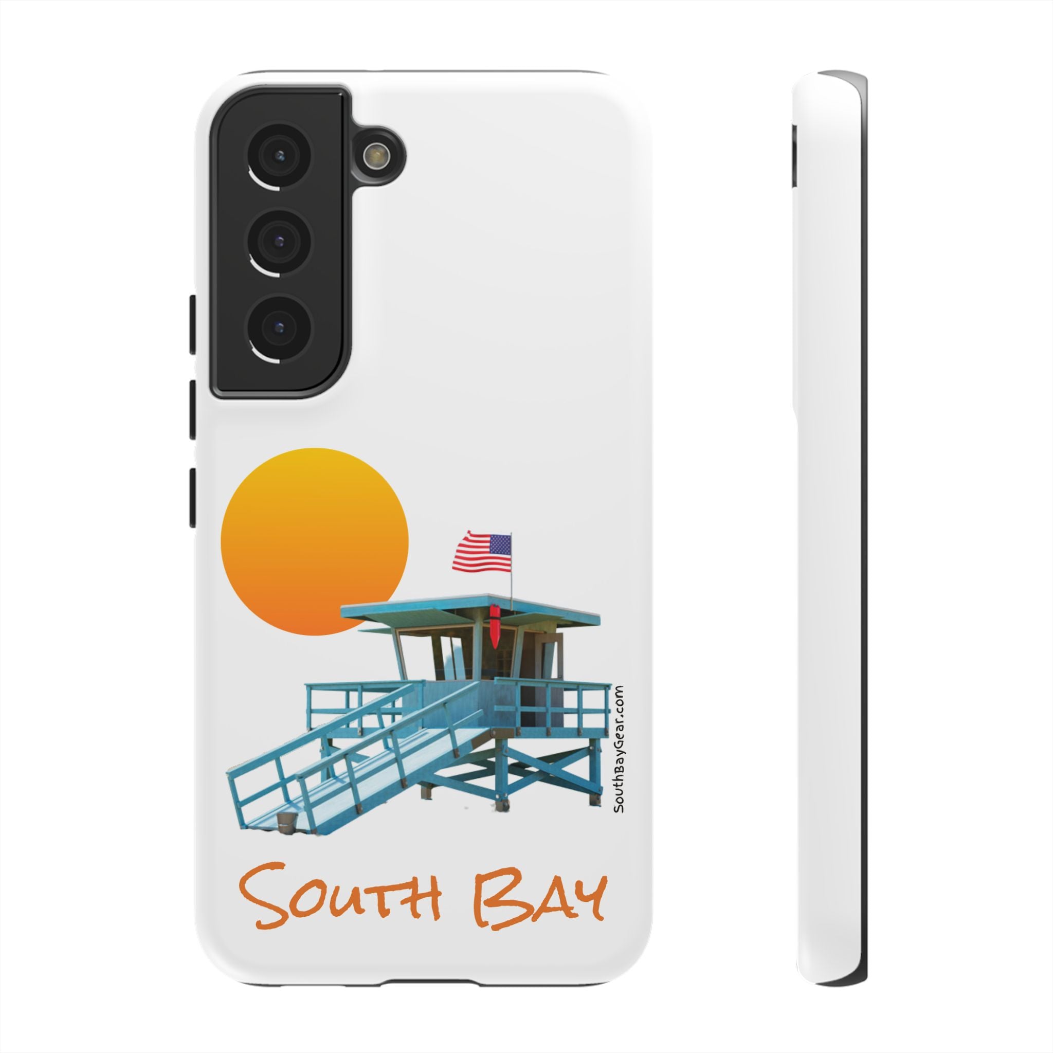 South Bay Lifeguard Stand with American Flag Tough Phone Cases