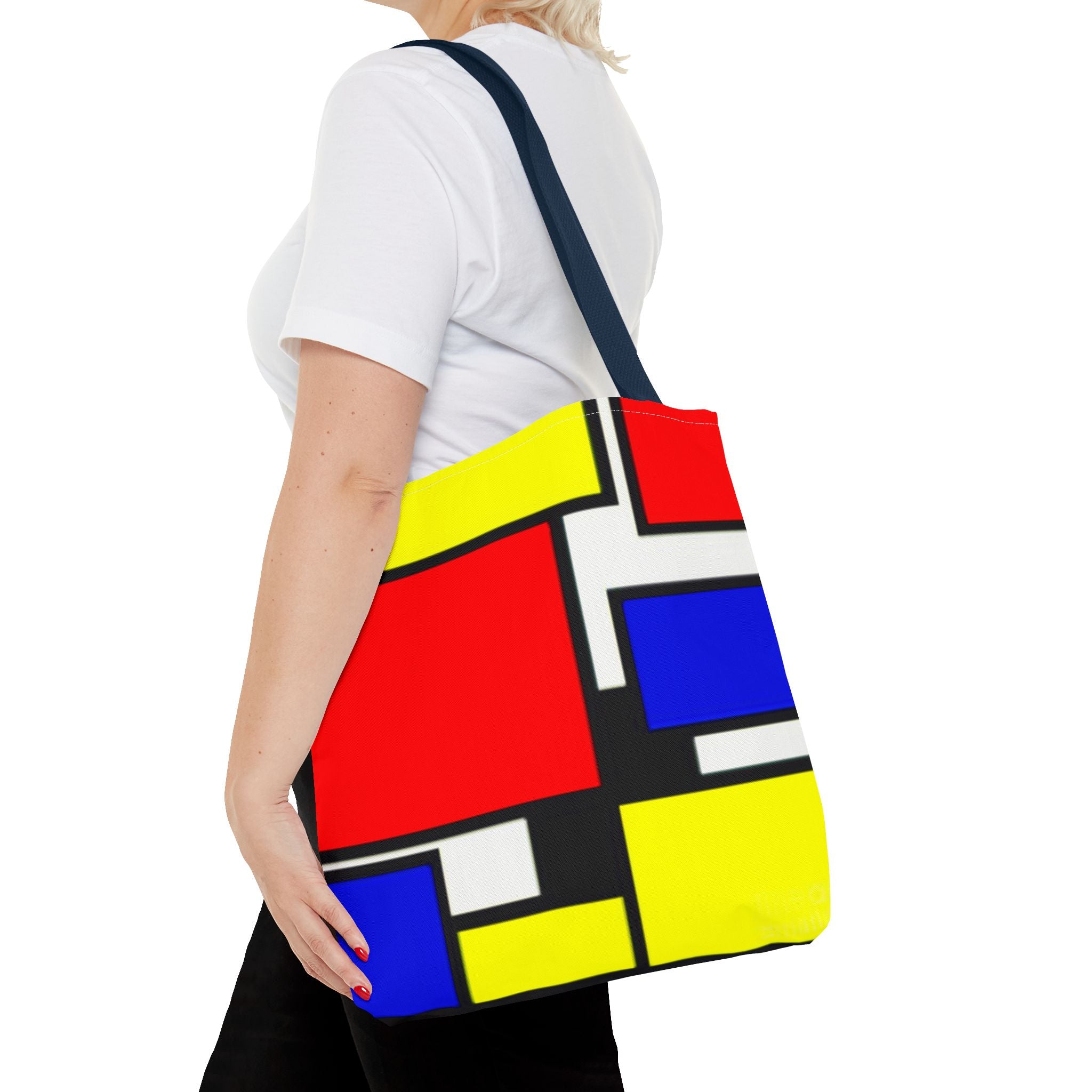 C'mon Get Happy Primary Color Geometric Grid Tote Bag | 1970s Abstract Art