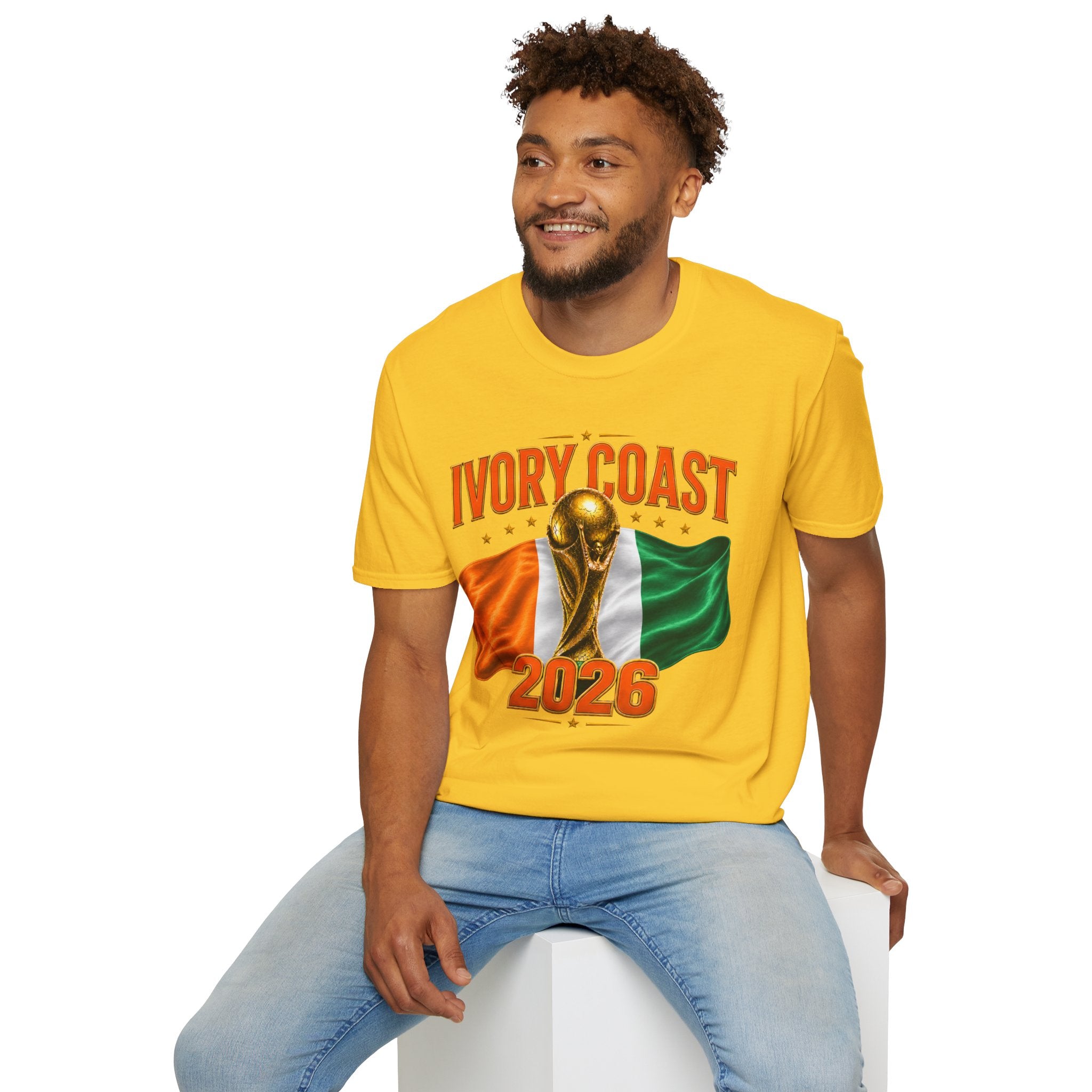 Ivory Coast 2026 World Cup T‑Shirt — FIFA Trophy & Flag Soccer Fan Tee