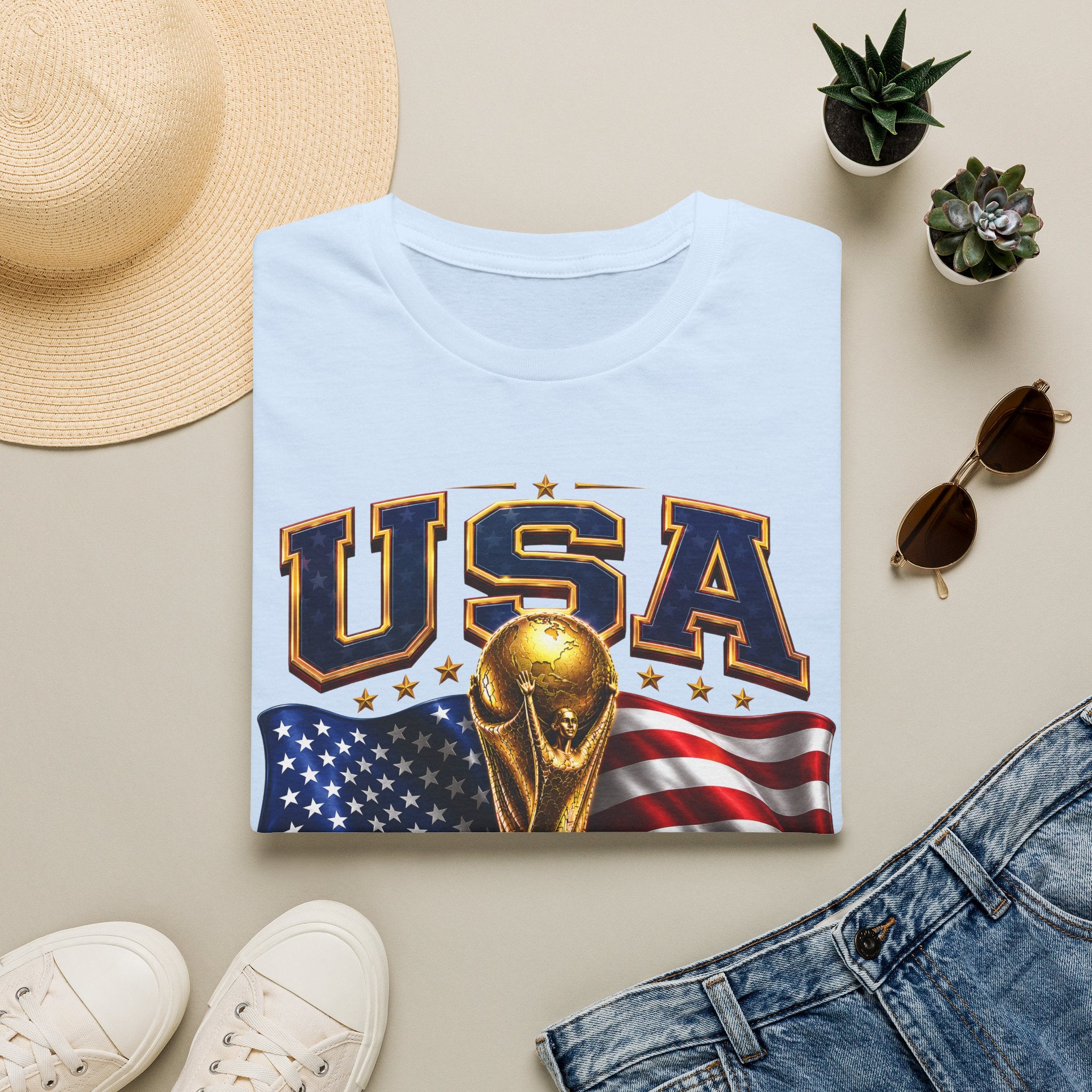 USA World Cup 2026 Soccer T-Shirt – American Flag & Trophy Design
