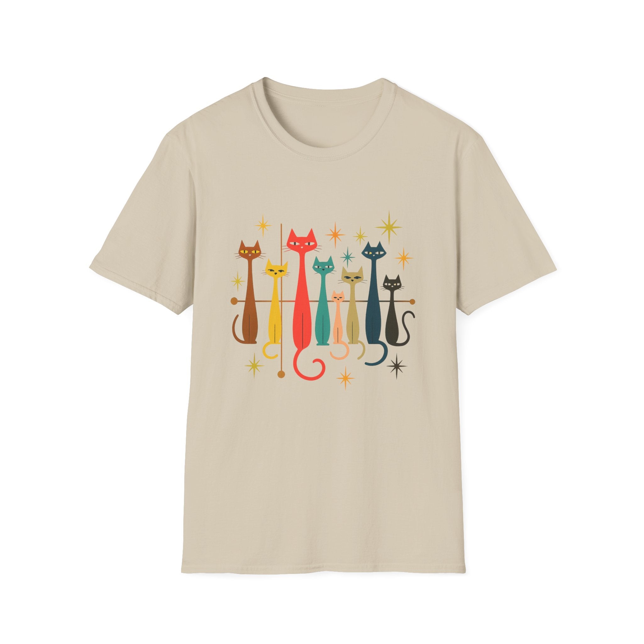 Retro Mid-Century Cats T-Shirt | Colorful Stylized Cat Illustration