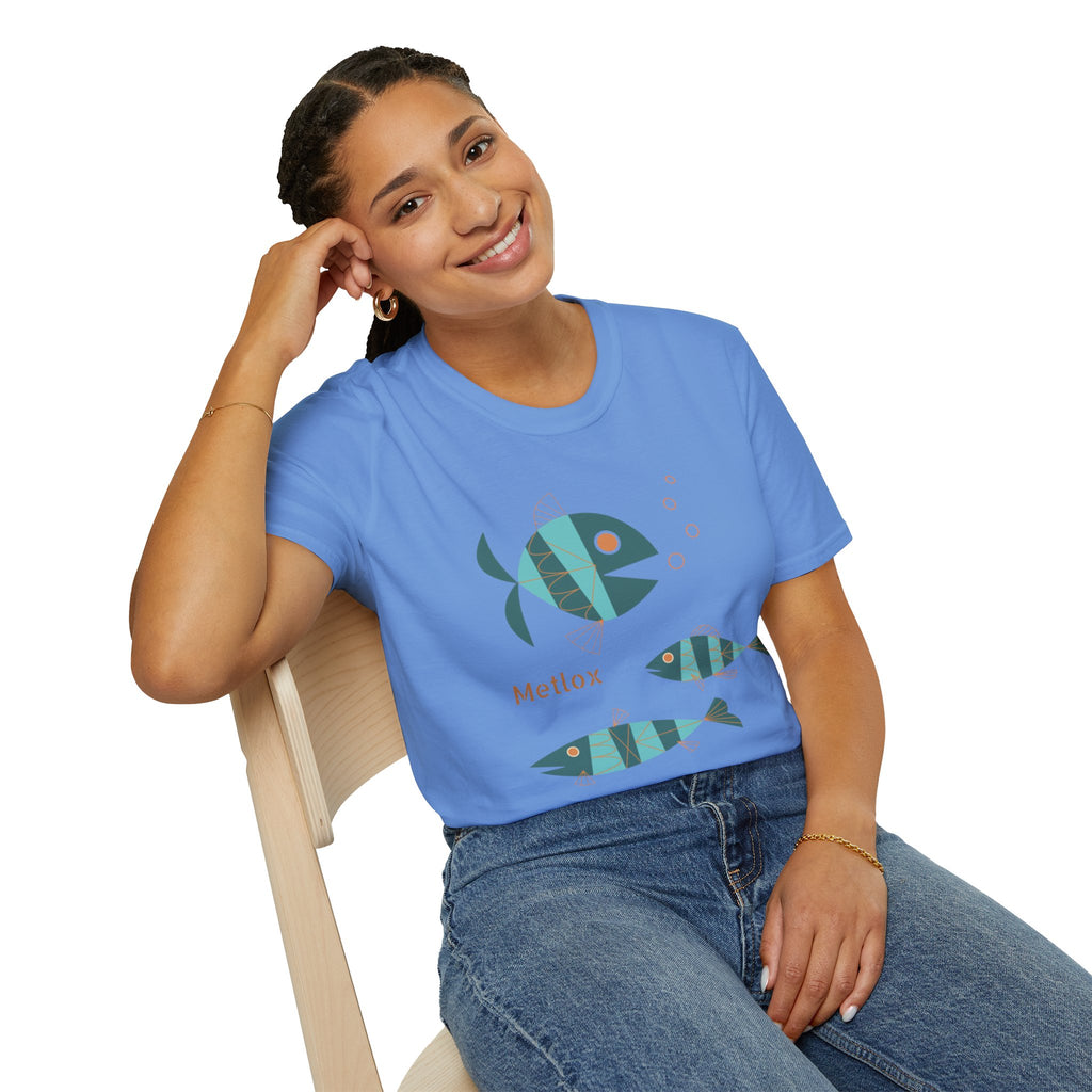 Metlox Pottery Fish Trio T-Shirt | Minimal Ocean Illustration