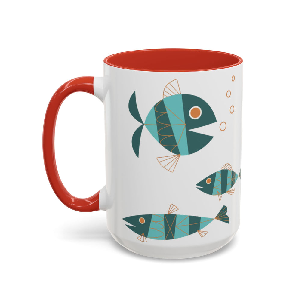 Metlox Pottery Teal Geometric Fish Mug | Accent Coffee Mug