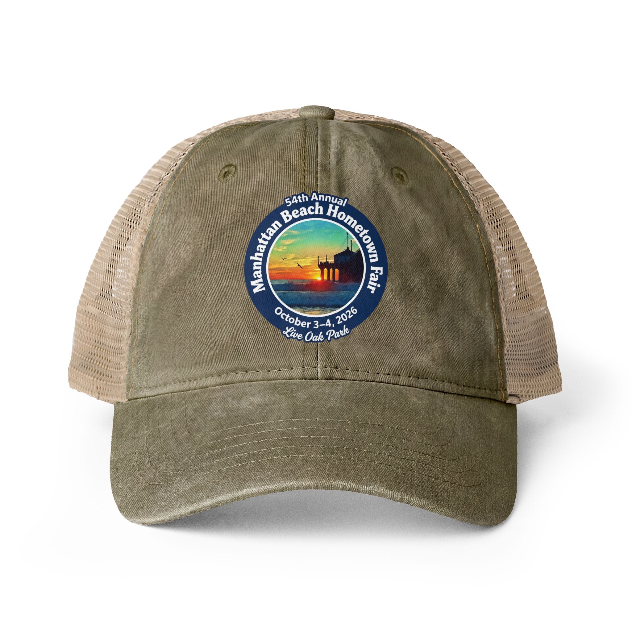 Women's Washed Mesh-Back Cap - Manhattan Beach Hometown Fair 2026 Design
