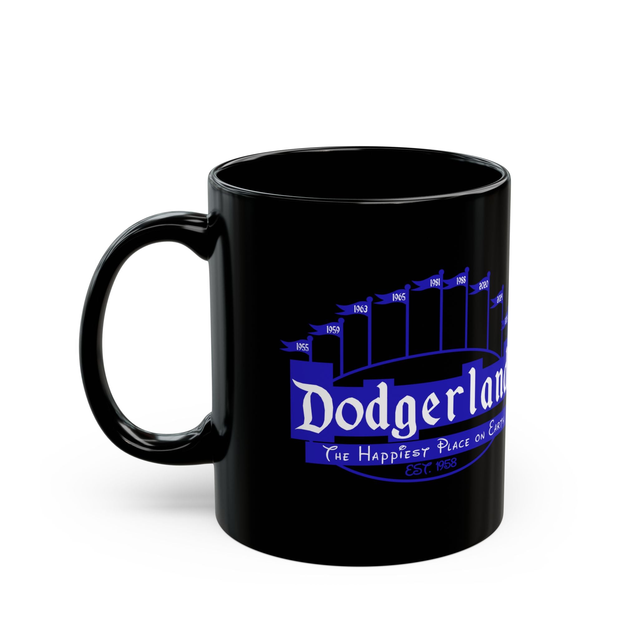 DodgerLAnd skyline logo Mug 2025 Champions | Black ceramic coffee mug