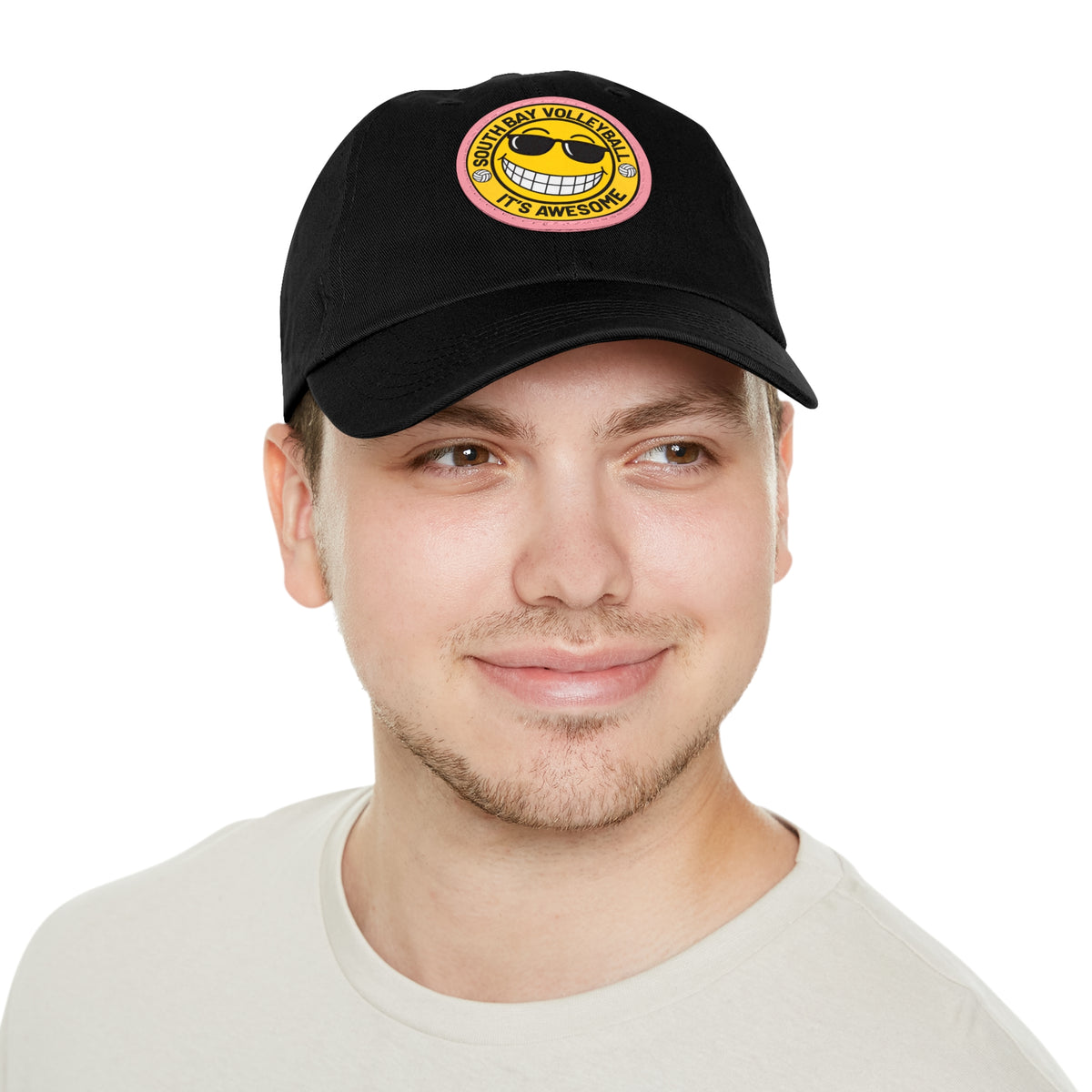 Volleyball Smiley Mom and Dad Hat — "South Bay Volleyball: It’s Awesome" Leather Patch