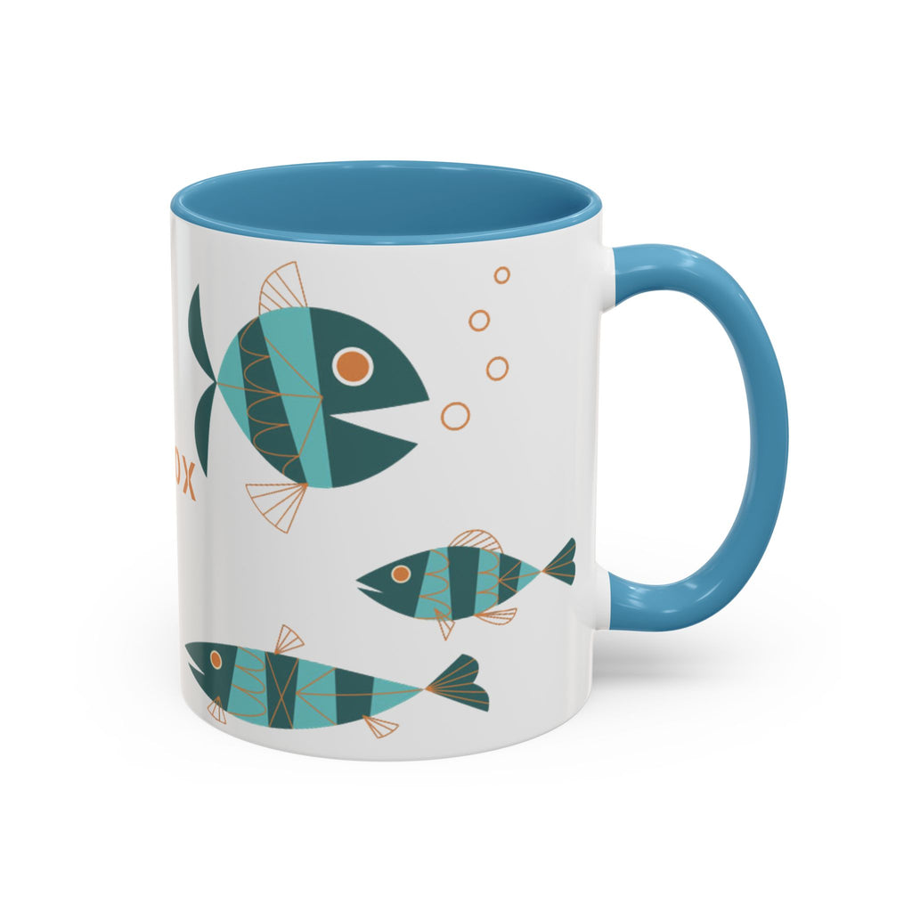 Metlox Pottery Teal Geometric Fish Mug | Accent Coffee Mug