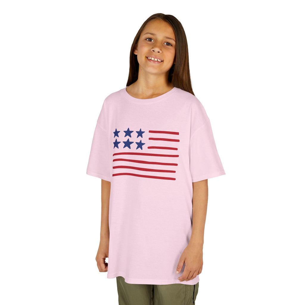 Stars and Stripes  Kids American Flag T-Shirt — Red & Blue Stars Stripe Patriotic Tee
