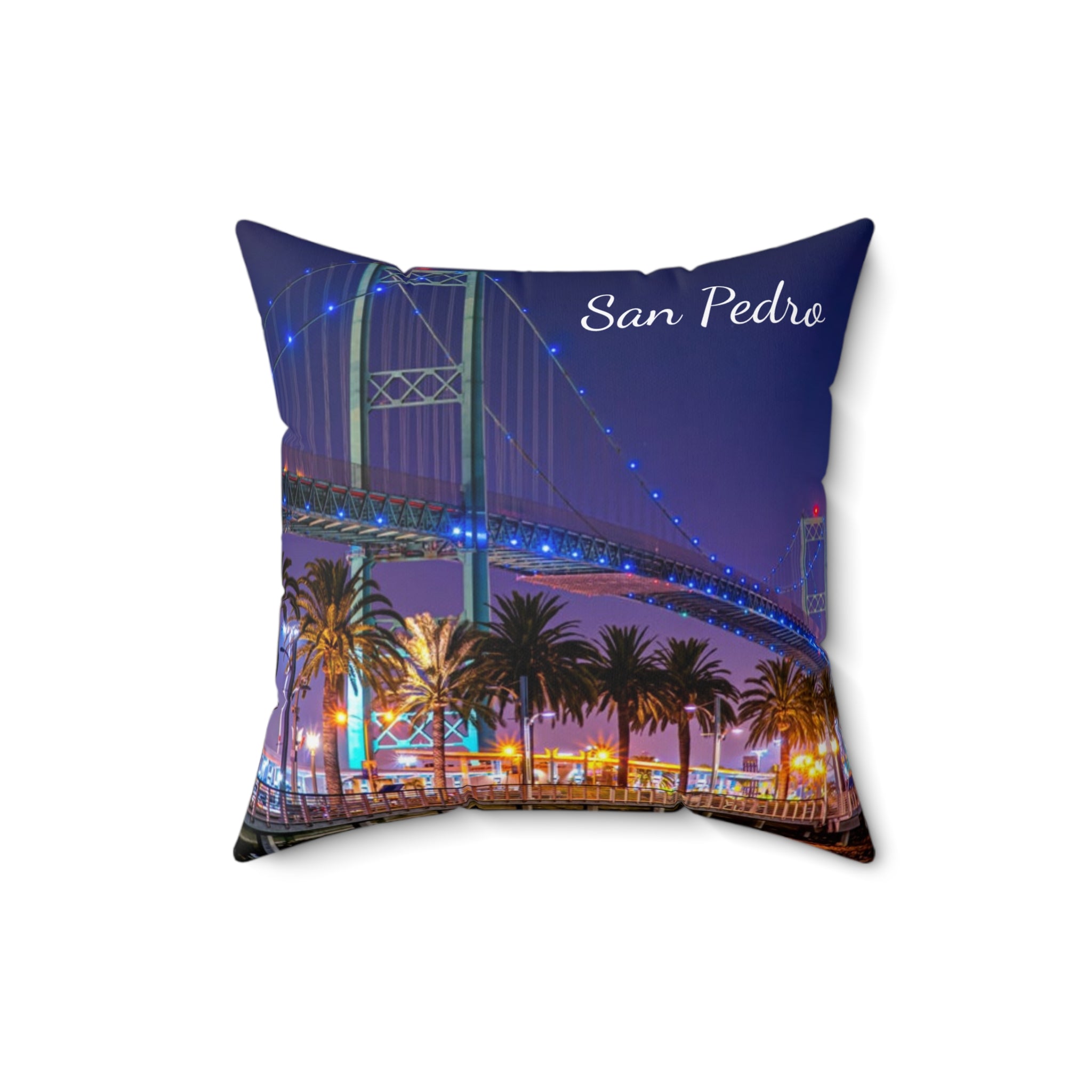 Vincent Thomas Bridge San Pedro California - Spun Polyester Square Pillow