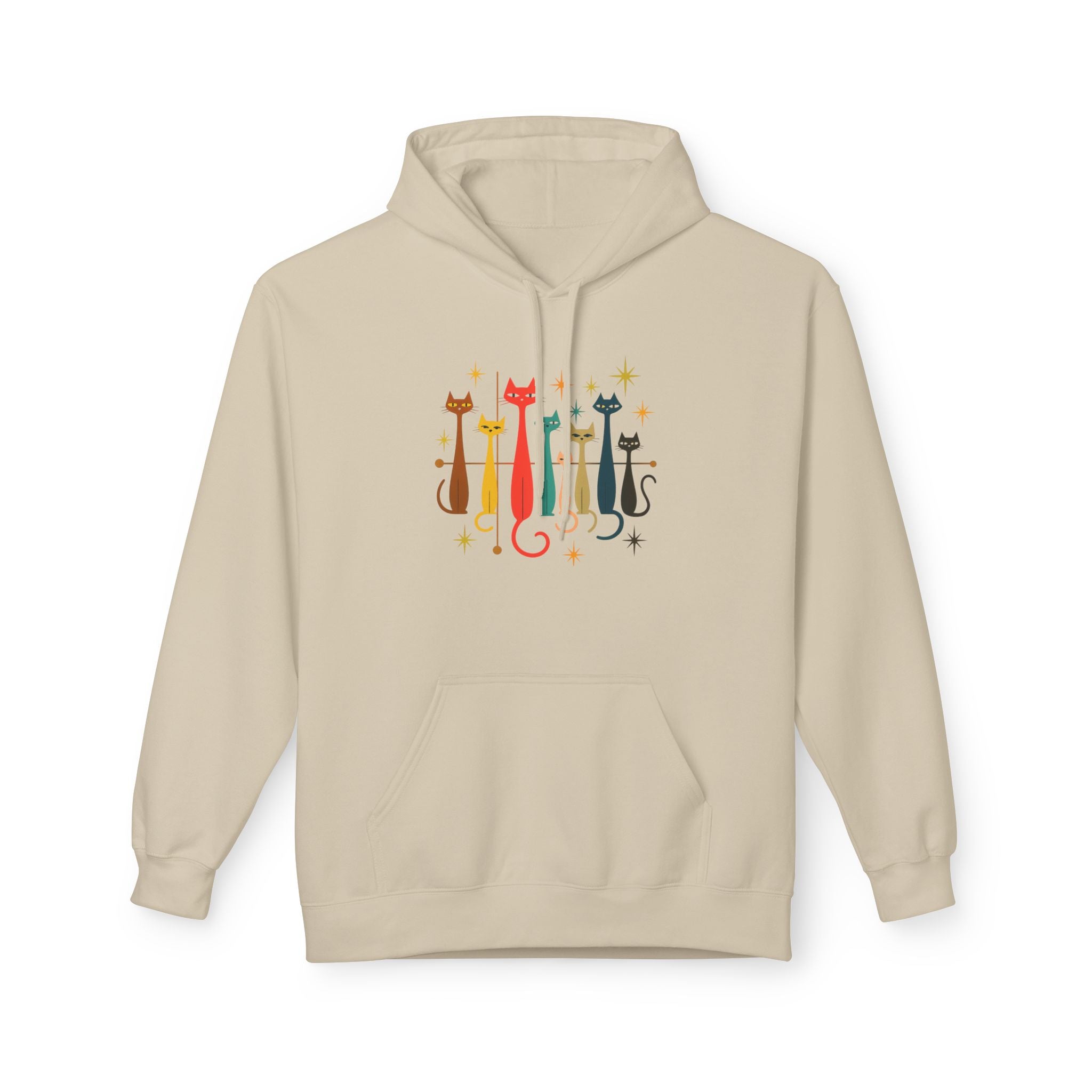 Retro Long Cats hoodie | Colorful Cat Illustration (printed front and back)
