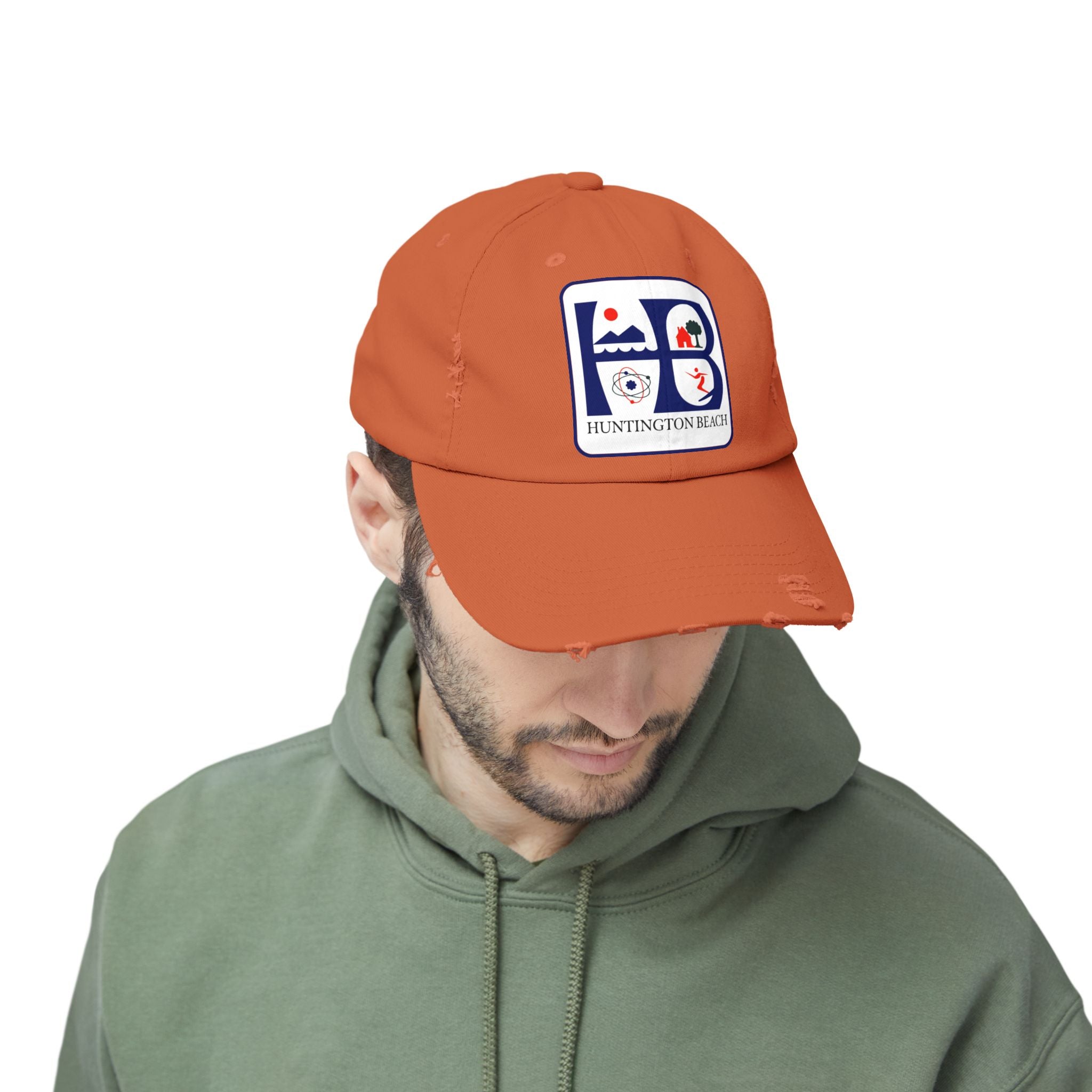 Huntington Beach Distressed Mom and Dad Hat — Vintage Surf & Coastal Patch Cap
