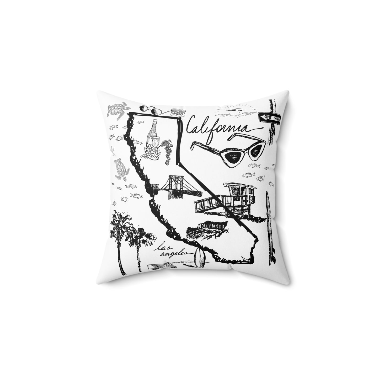 California Black and White Map - Faux Suede Square Pillow