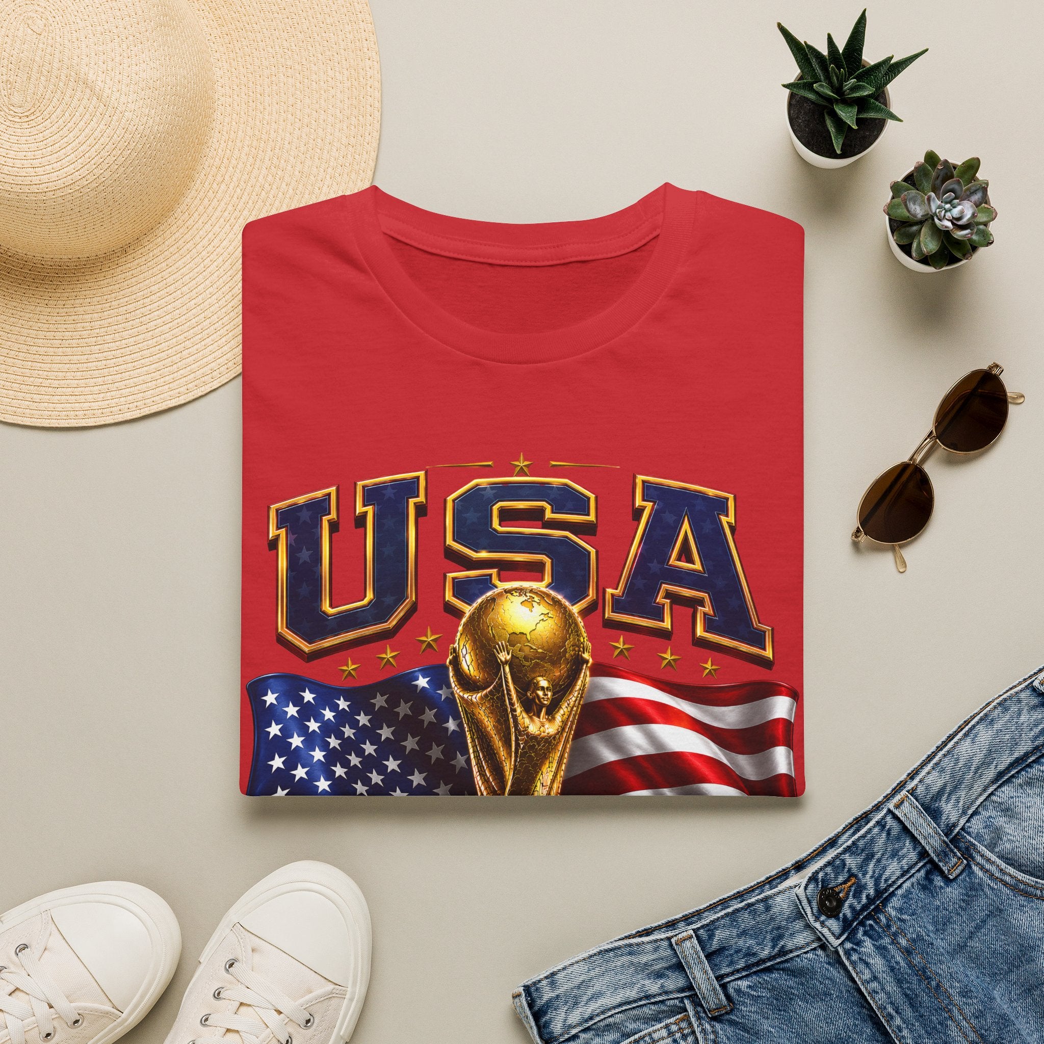 USA World Cup 2026 Soccer T-Shirt – American Flag & Trophy Design