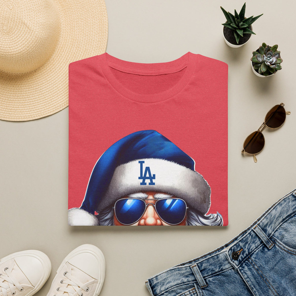 LA Dodgers Blue Santa T-Shirt — Cool Sunglasses Holiday Tee