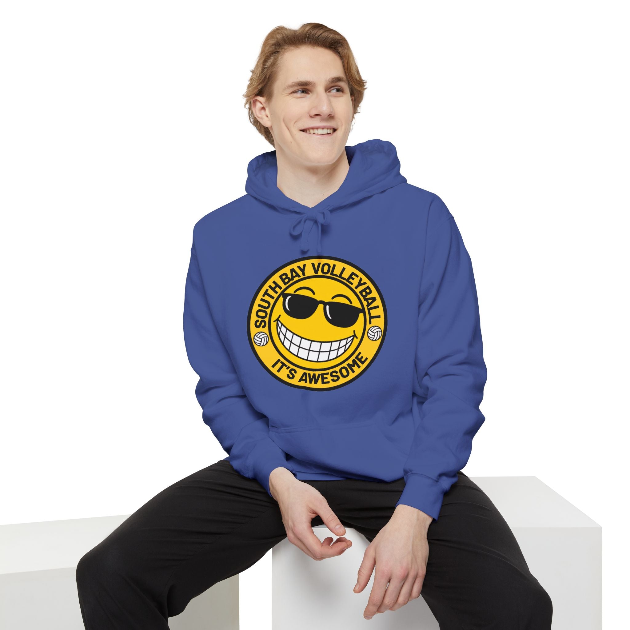 Volleyball Smiley Hoodie — "South Bay Volleyball It's Awesome" Crewneck