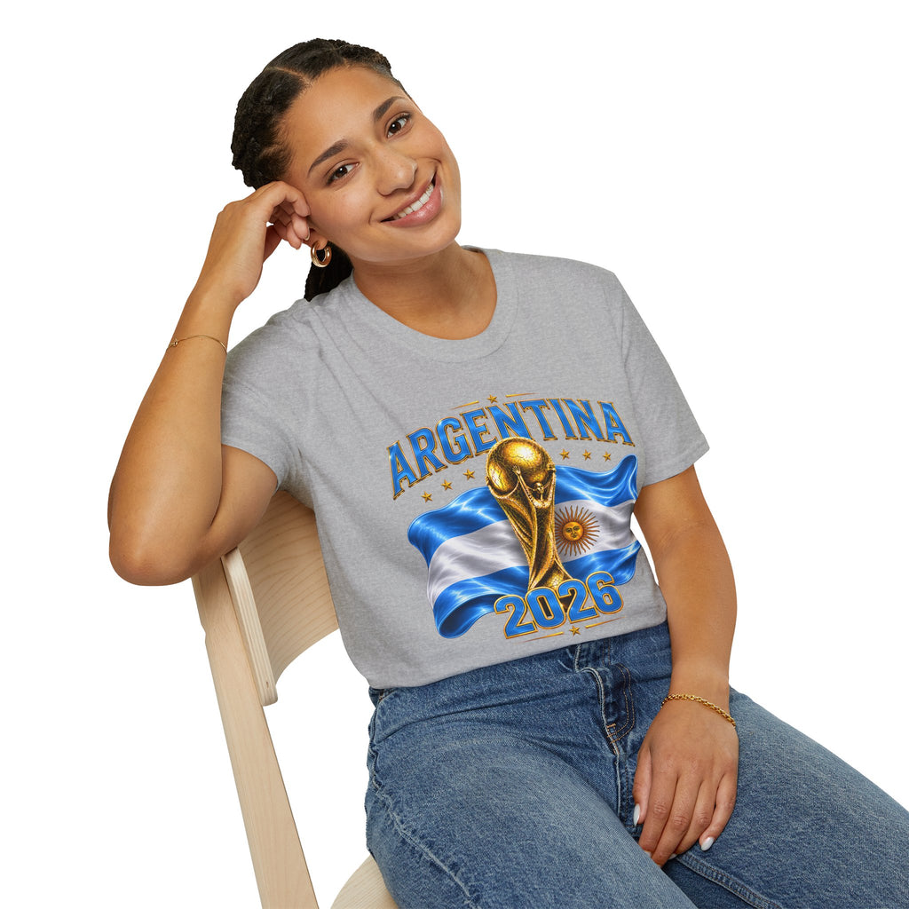 Argentina 2026 World Cup T-Shirt — Golden Trophy & Flag Soccer Fan Tee