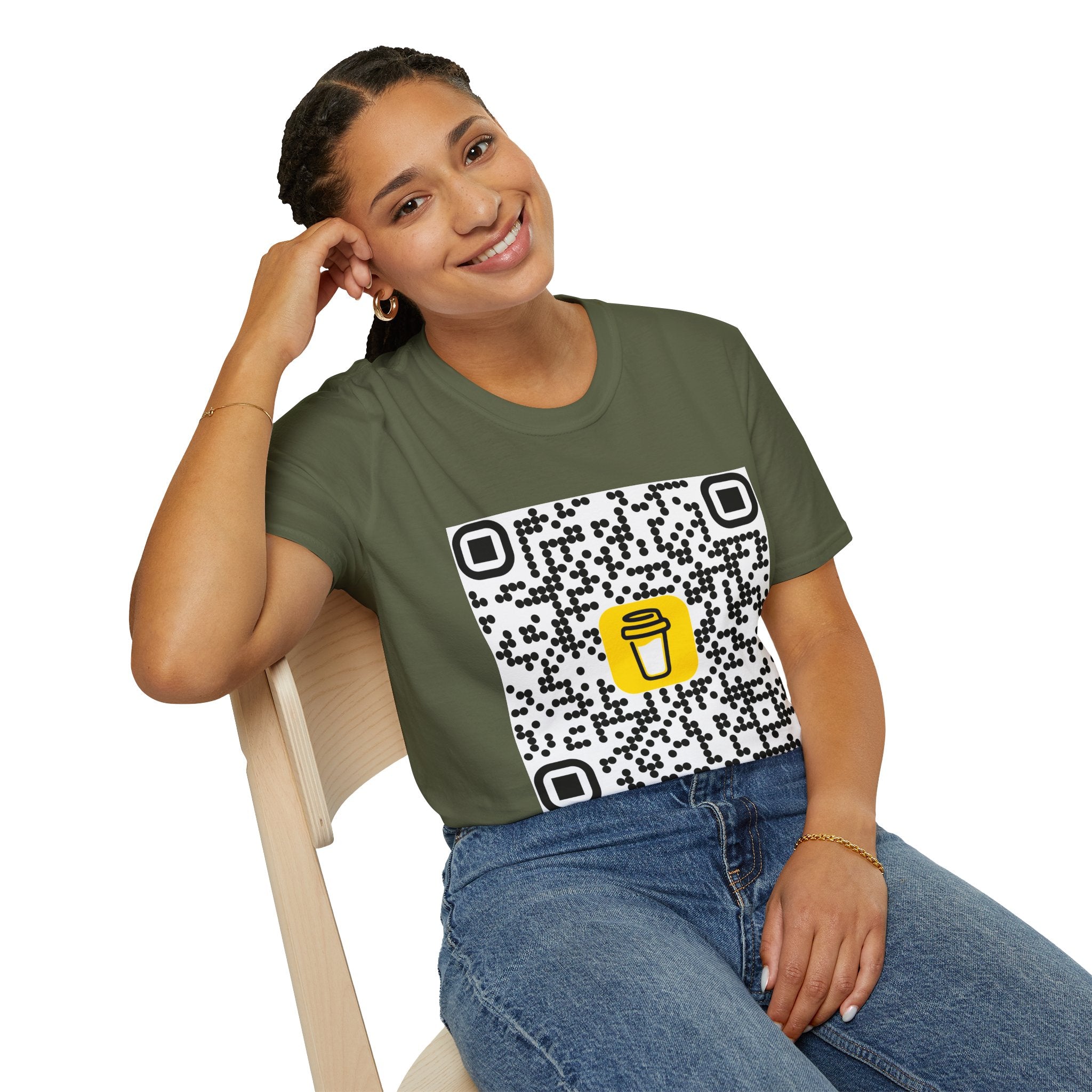 QR Code Coffee Cup T‑Shirt — Scan-to-Order Cafe Tee