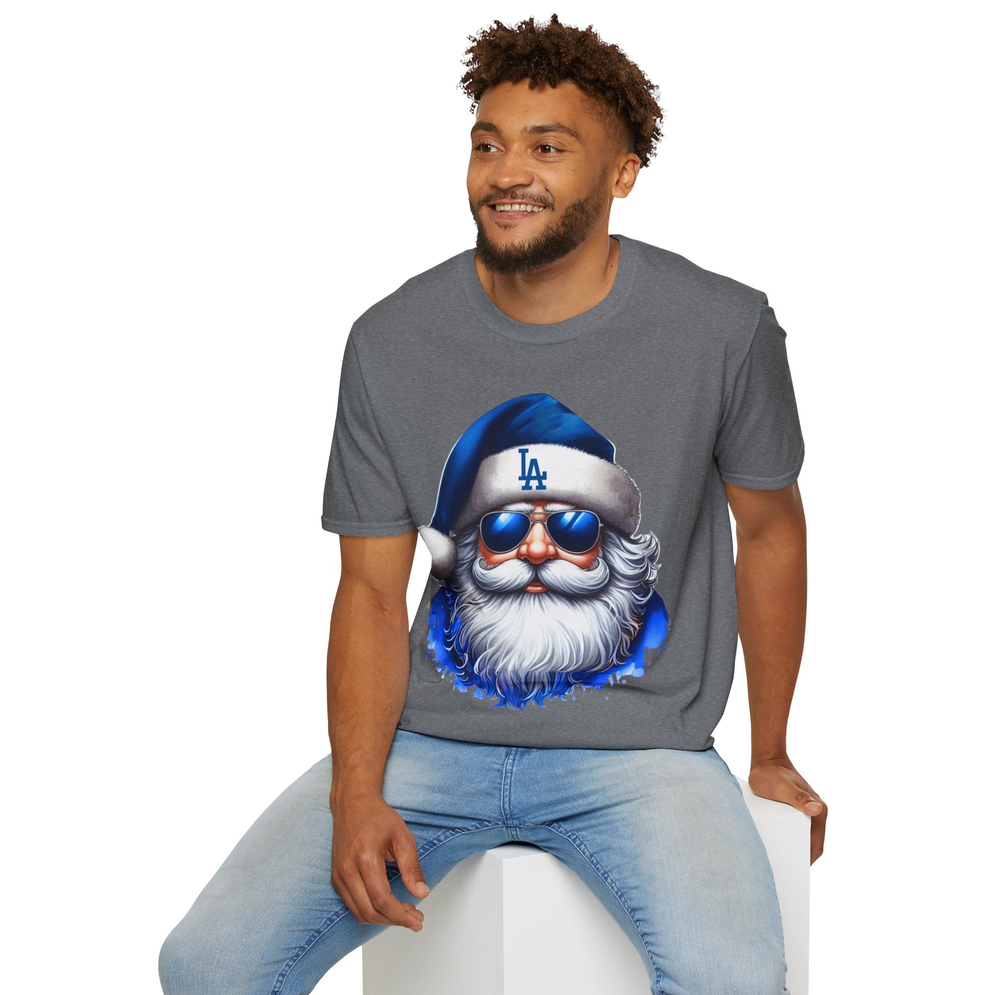 LA Dodgers Blue Santa T-Shirt — Cool Sunglasses Holiday Tee