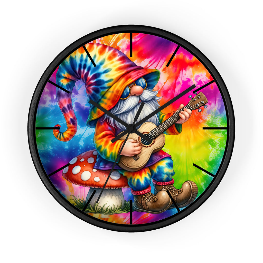 Tie-Dye Gnome Wall Clock — Psychedelic Mushroom Guitar Decor