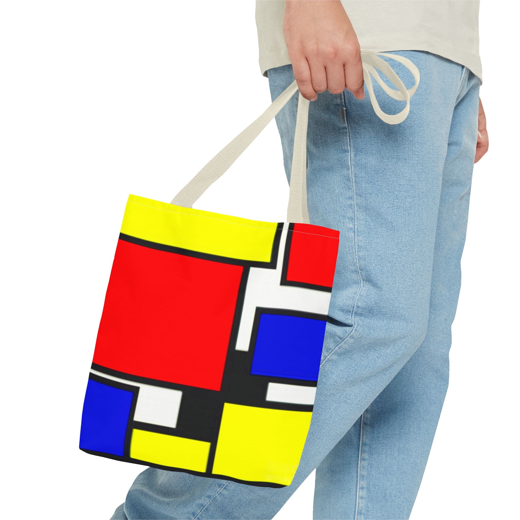 C'mon Get Happy Primary Color Geometric Grid Tote Bag | 1970s Abstract Art