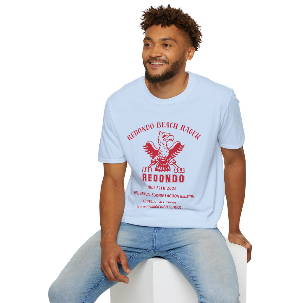 Redondo Beach Rager T-Shirt — Vintage School Spirit Graphic Tee - First Annual All Class Reunion 7-25-26 at Seaside Lagoon Redondo Beach