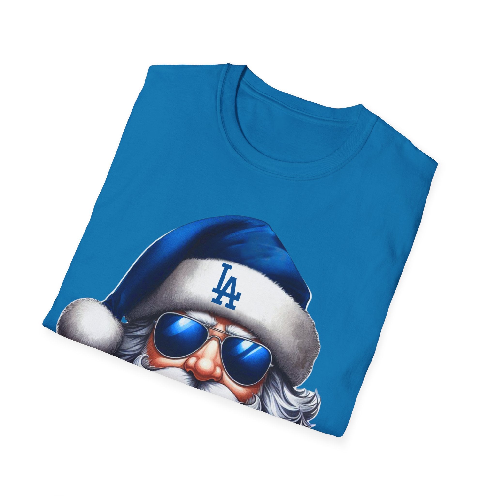Blue Los Angeles Doyers Santa Tee | Santa Hat Graphic T-Shirt #Doyers