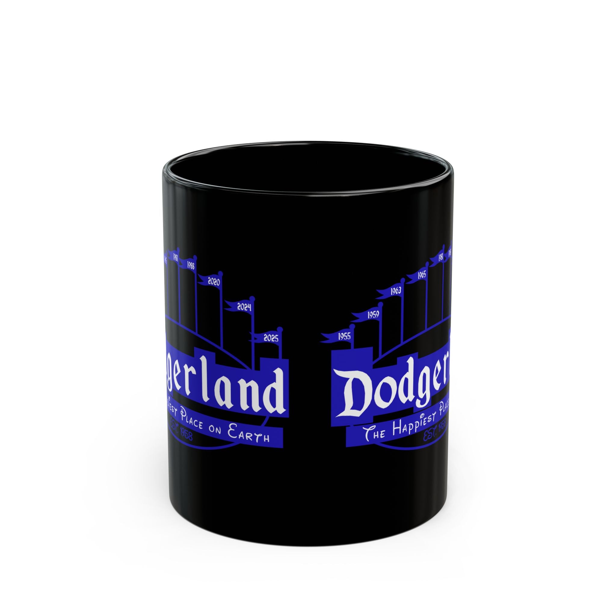 DodgerLAnd skyline logo Mug 2025 Champions | Black ceramic coffee mug