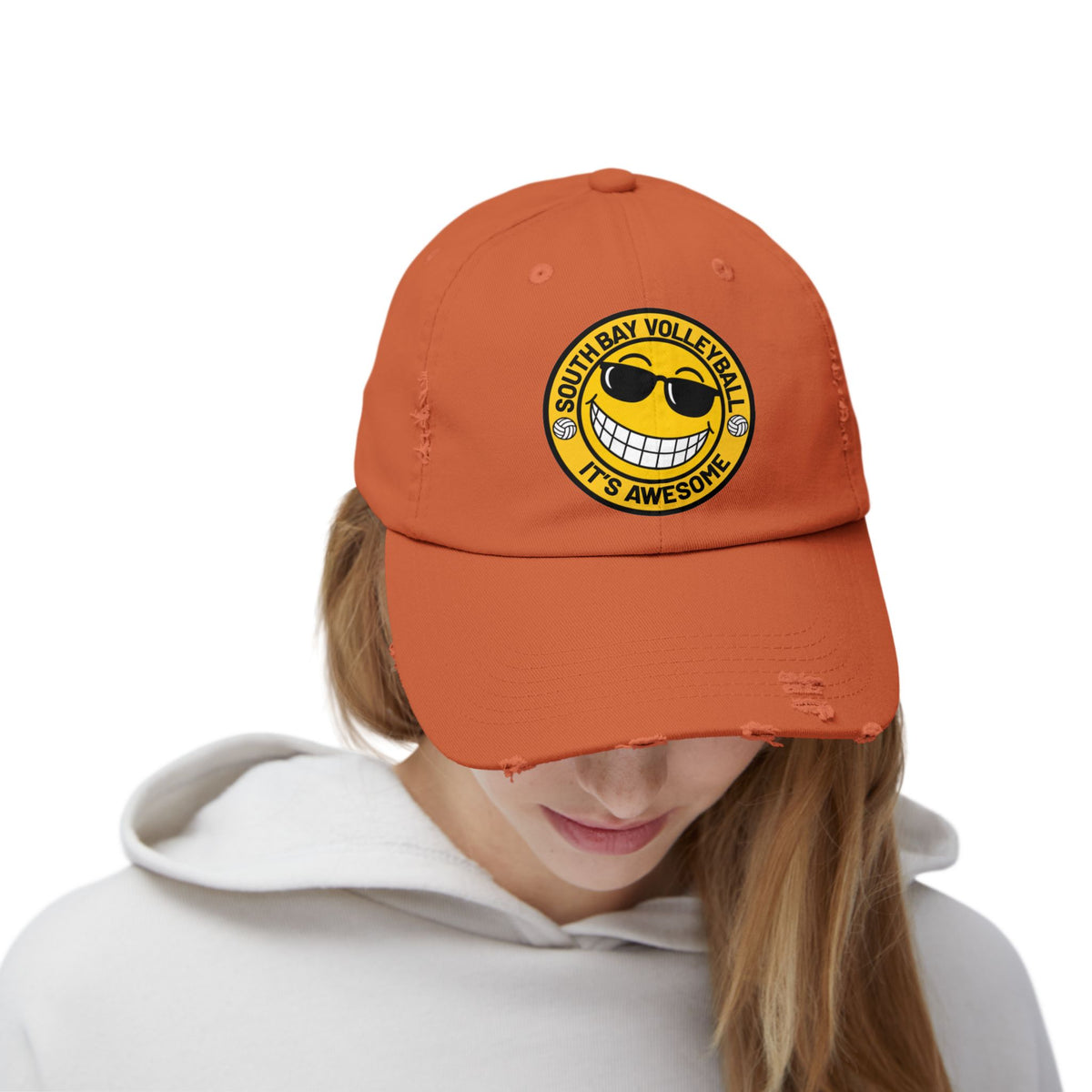 Distressed Volleyball Cap - "South Bay Volleyball It's Awesome" Smiley Logo