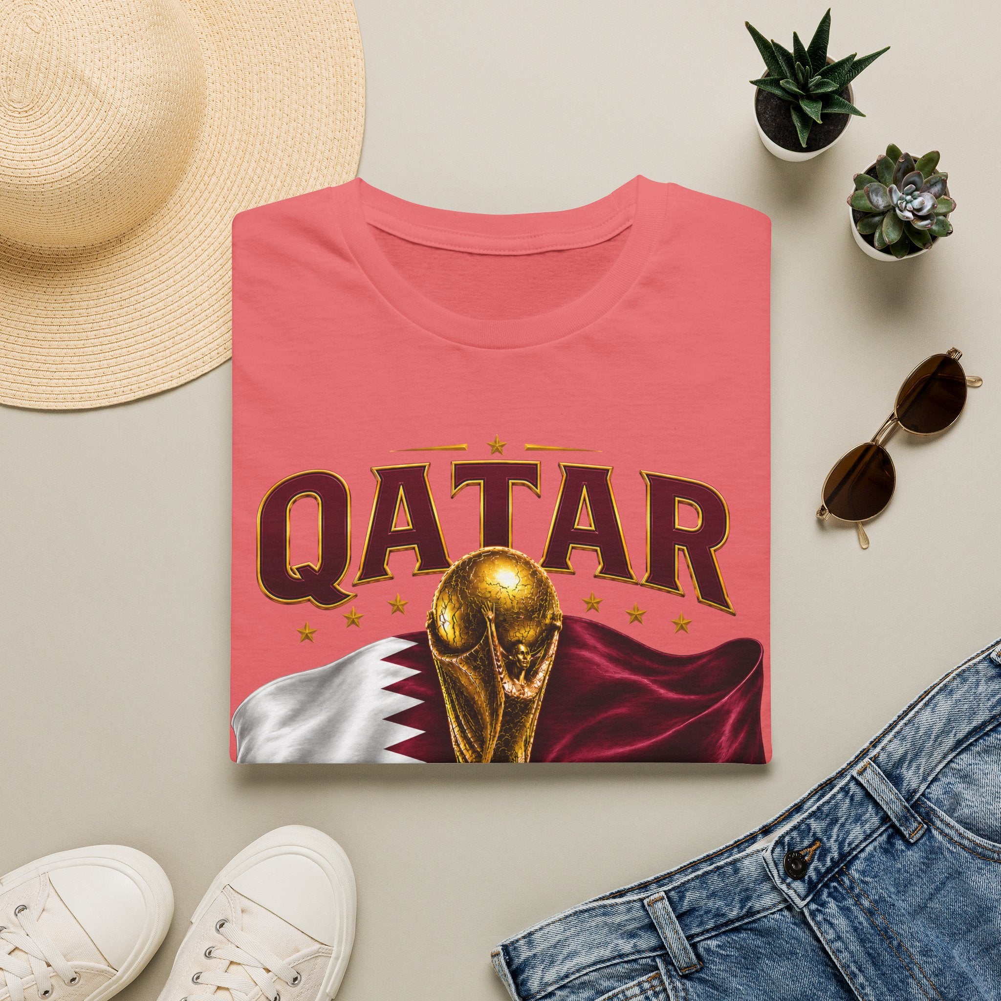 Qatar 2026 World Cup T-Shirt — Golden Trophy & Flag Soccer Tee