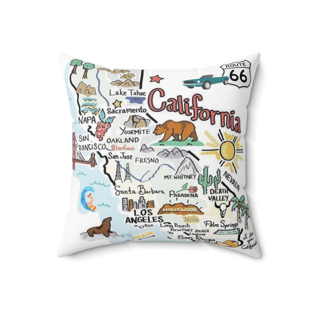 CALIFORNIA FUN MAP - Spun Polyester Square Pillow