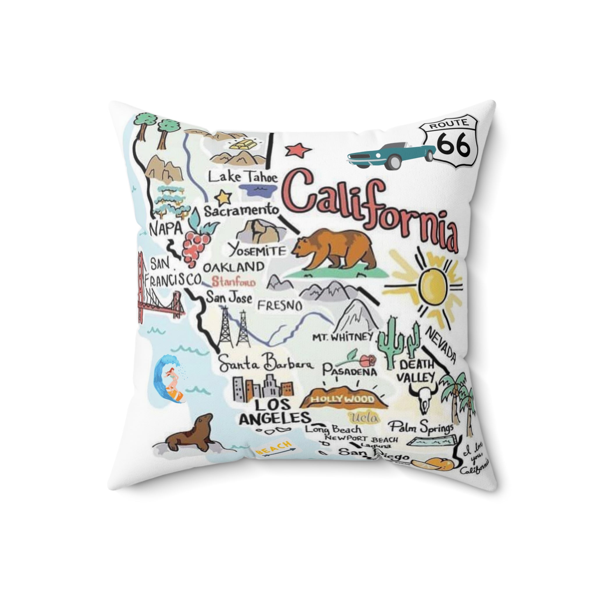 CALIFORNIA FUN MAP - Spun Polyester Square Pillow