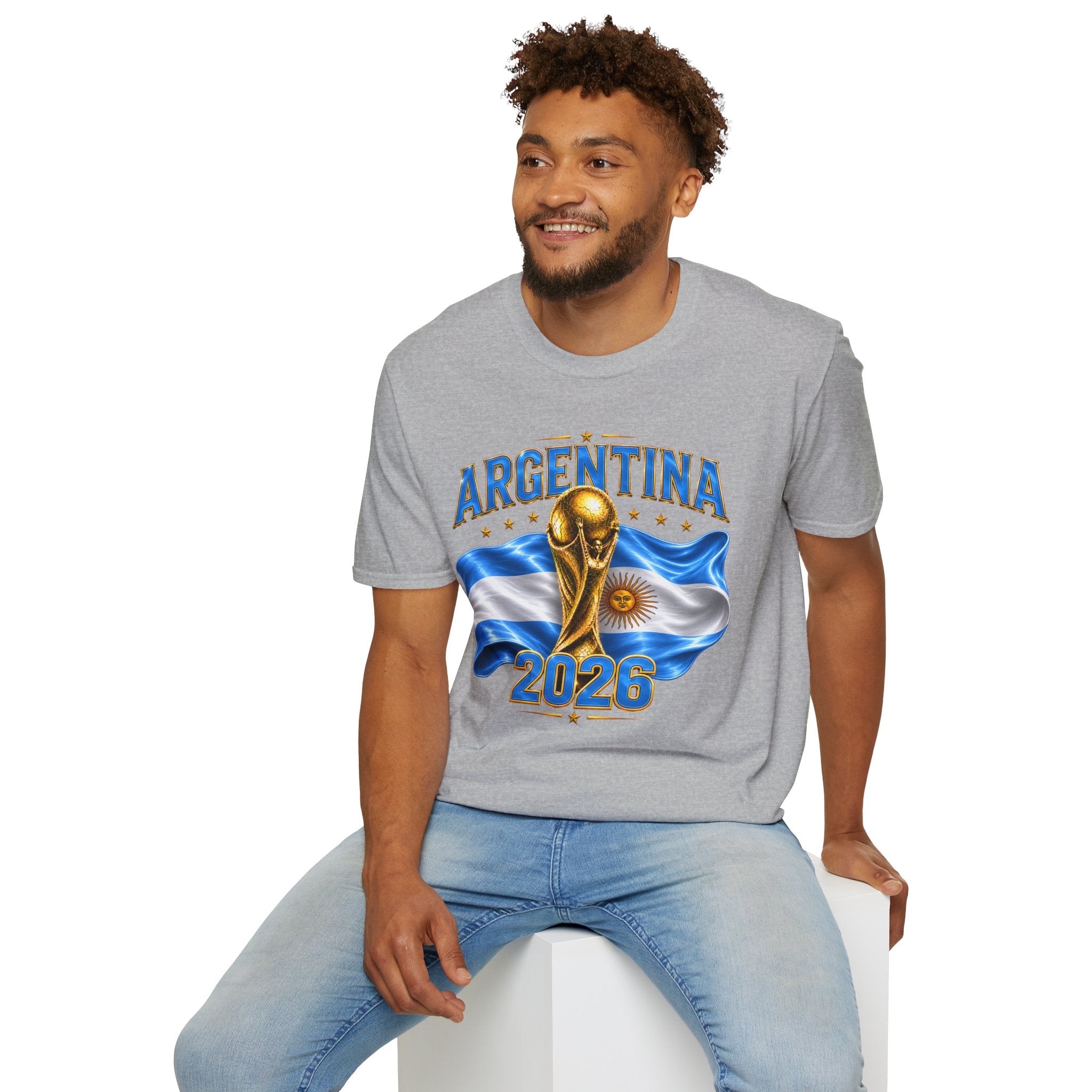 Argentina 2026 World Cup T-Shirt — Golden Trophy & Flag Soccer Fan Tee