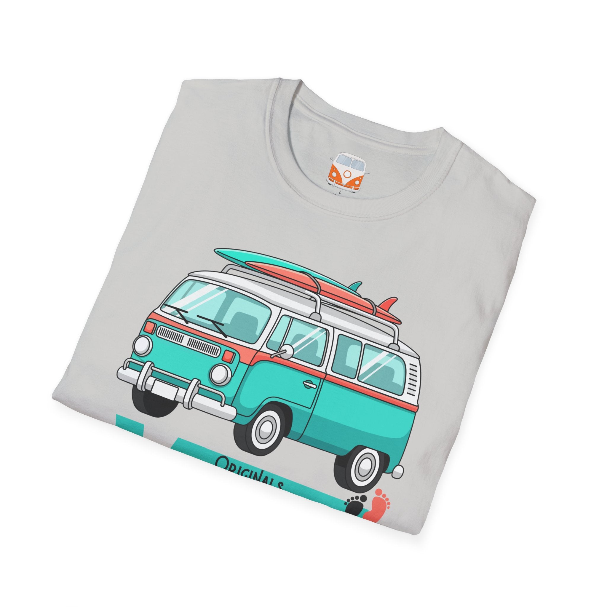 Retro Surf VW Van T-Shirt | Vintage Camper Bus Beach Tee Original Bare Feet
