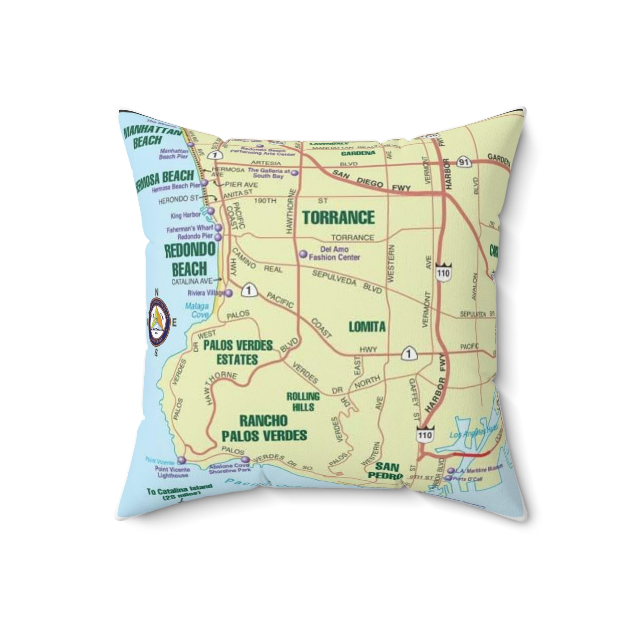 Manhattan Beach California 90266 MAP Spun Polyester Square Pillow