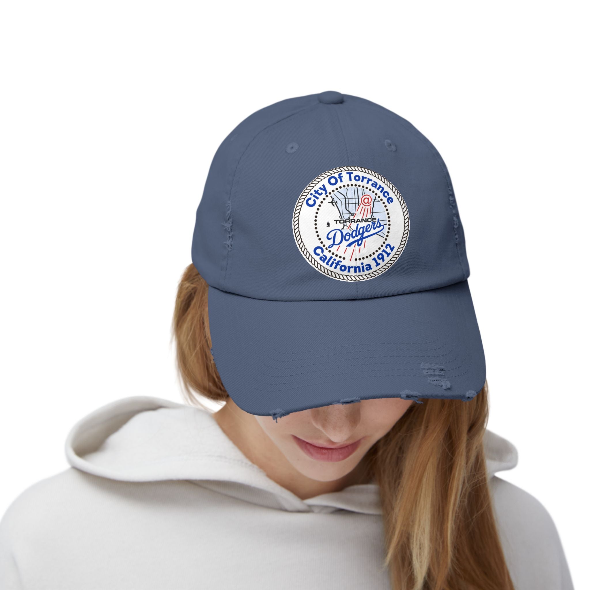 Distressed Baseball Cap with Torrance Dodgers Patch