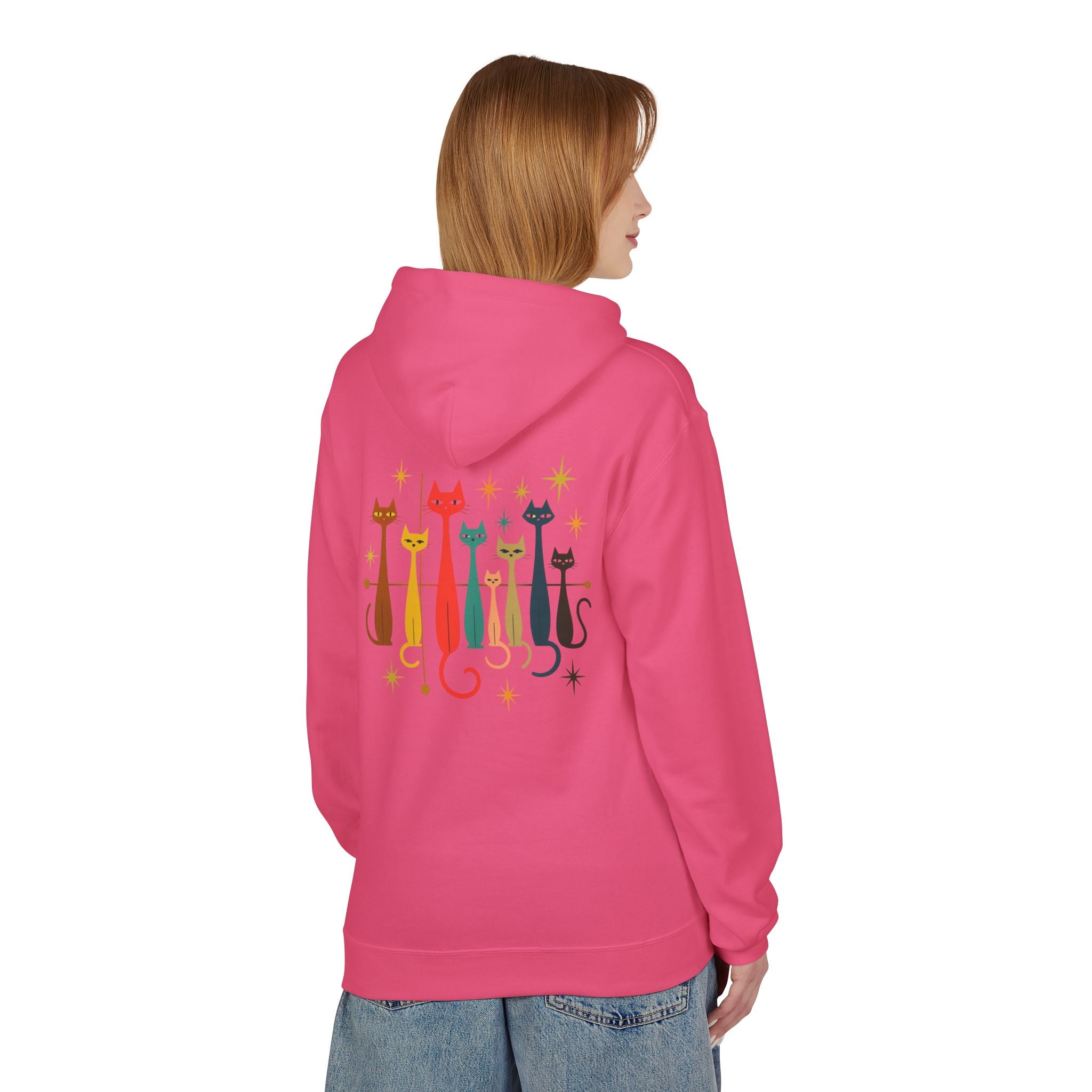 Retro Long Cats hoodie | Colorful Cat Illustration (printed front and back)