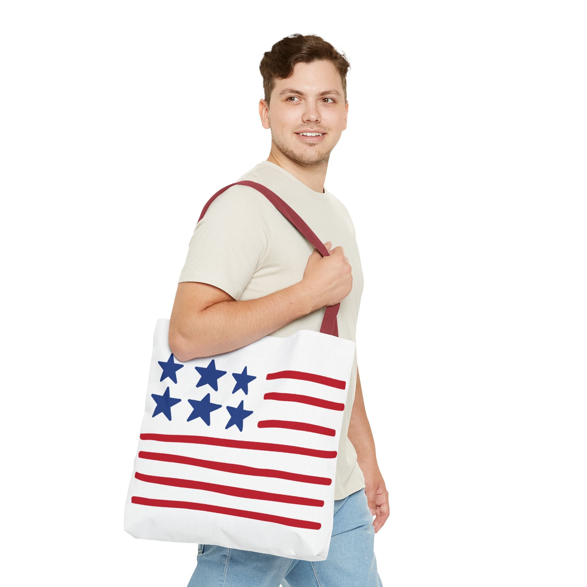 American Flag Stars & Stripes Tote Bag — Patriotic Canvas Beach Grocery Bag