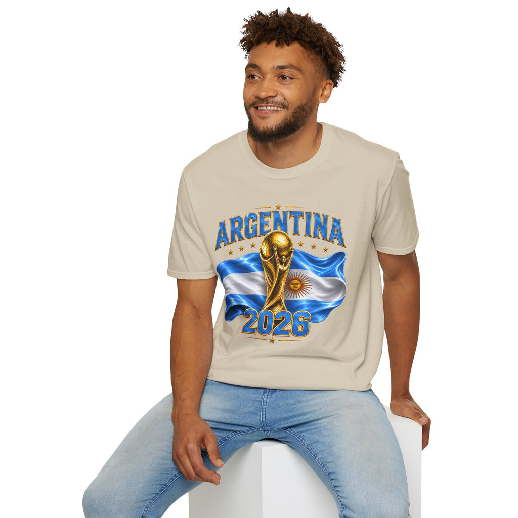 Argentina 2026 World Cup T-Shirt — Golden Trophy & Flag Soccer Fan Tee