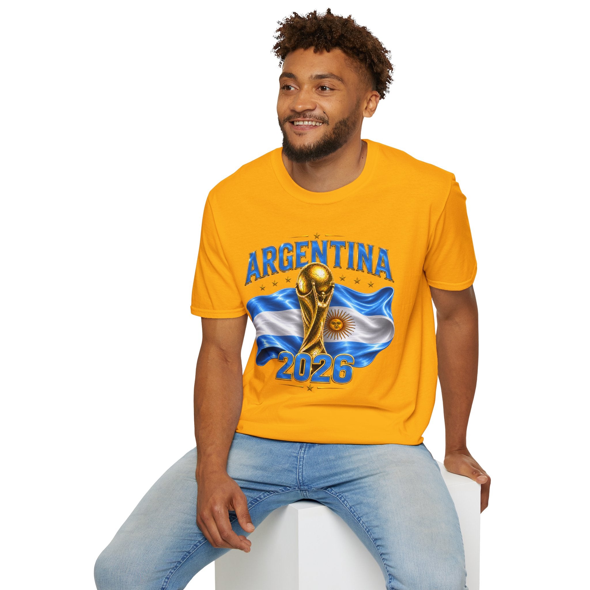 Argentina 2026 World Cup T-Shirt — Golden Trophy & Flag Soccer Fan Tee