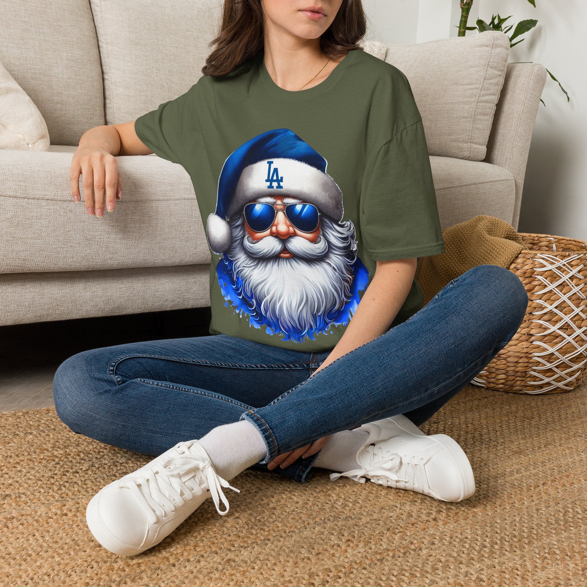 LA Dodgers Blue Santa T-Shirt — Cool Sunglasses Holiday Tee