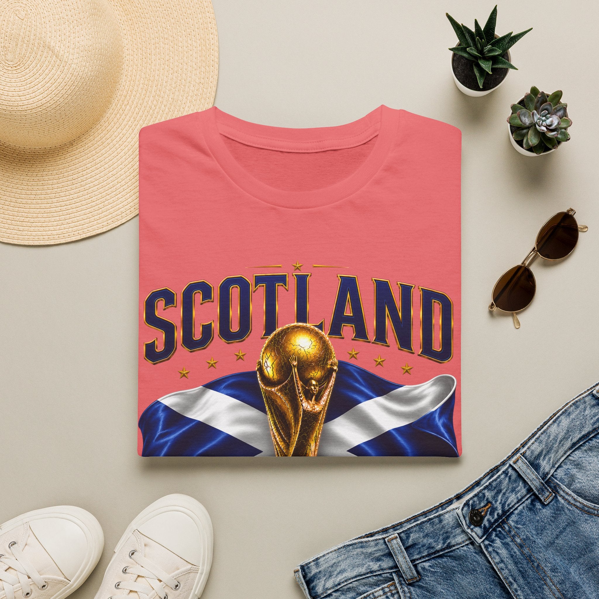 Scotland 2026 World Cup Soccer T-Shirt — Scottish Flag & Trophy Football Tee
