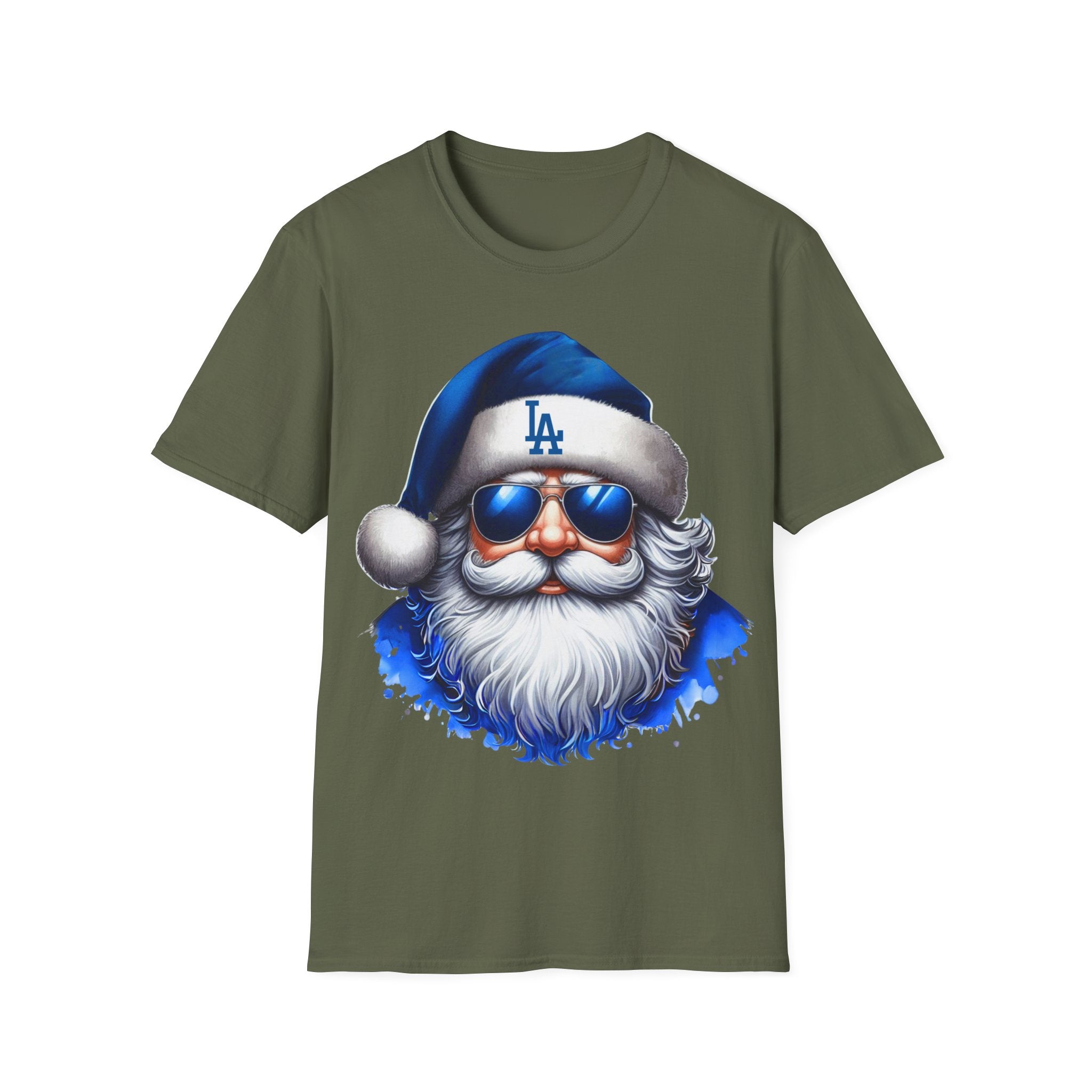 Blue Los Angeles Doyers Santa Tee | Santa Hat Graphic T-Shirt #Doyers