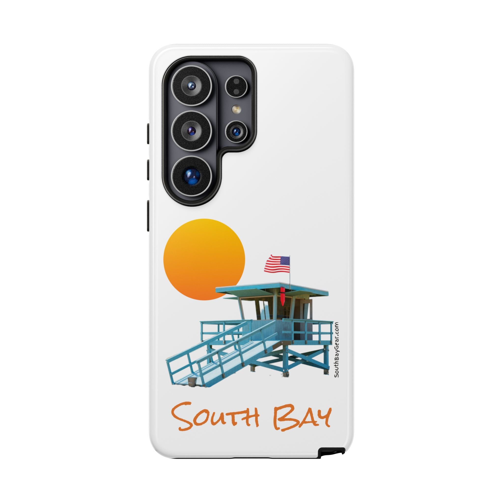 South Bay Lifeguard Stand with American Flag Tough Phone Cases