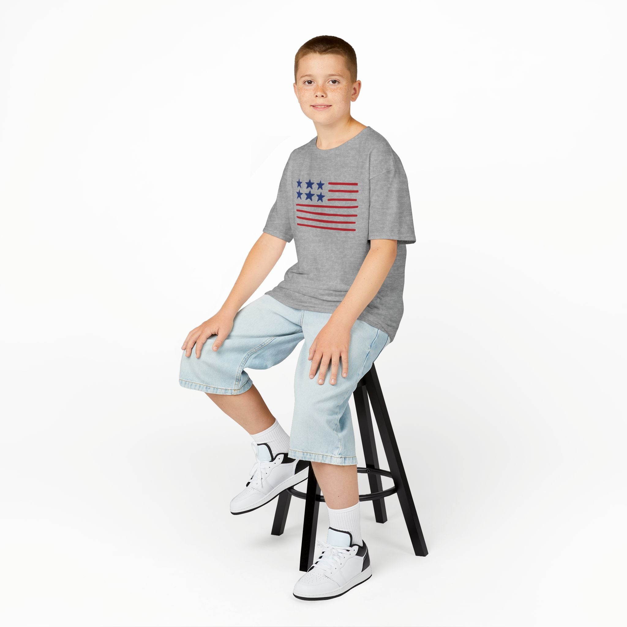 Stars and Stripes  Kids American Flag T-Shirt — Red & Blue Stars Stripe Patriotic Tee