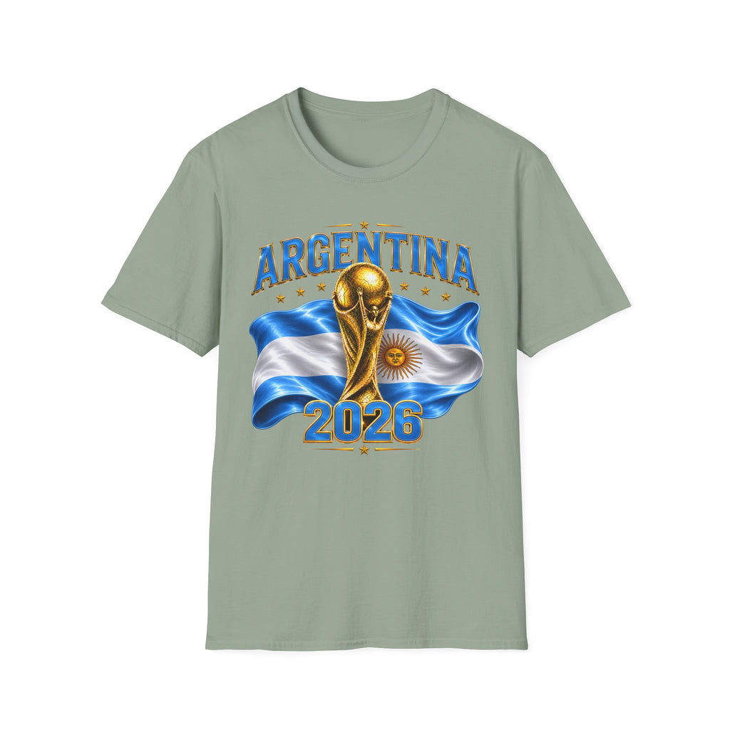 Argentina 2026 World Cup T-Shirt — Golden Trophy & Flag Soccer Fan Tee