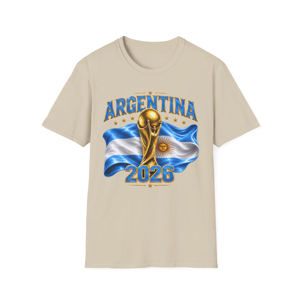 Argentina 2026 World Cup T-Shirt — Golden Trophy & Flag Soccer Fan Tee
