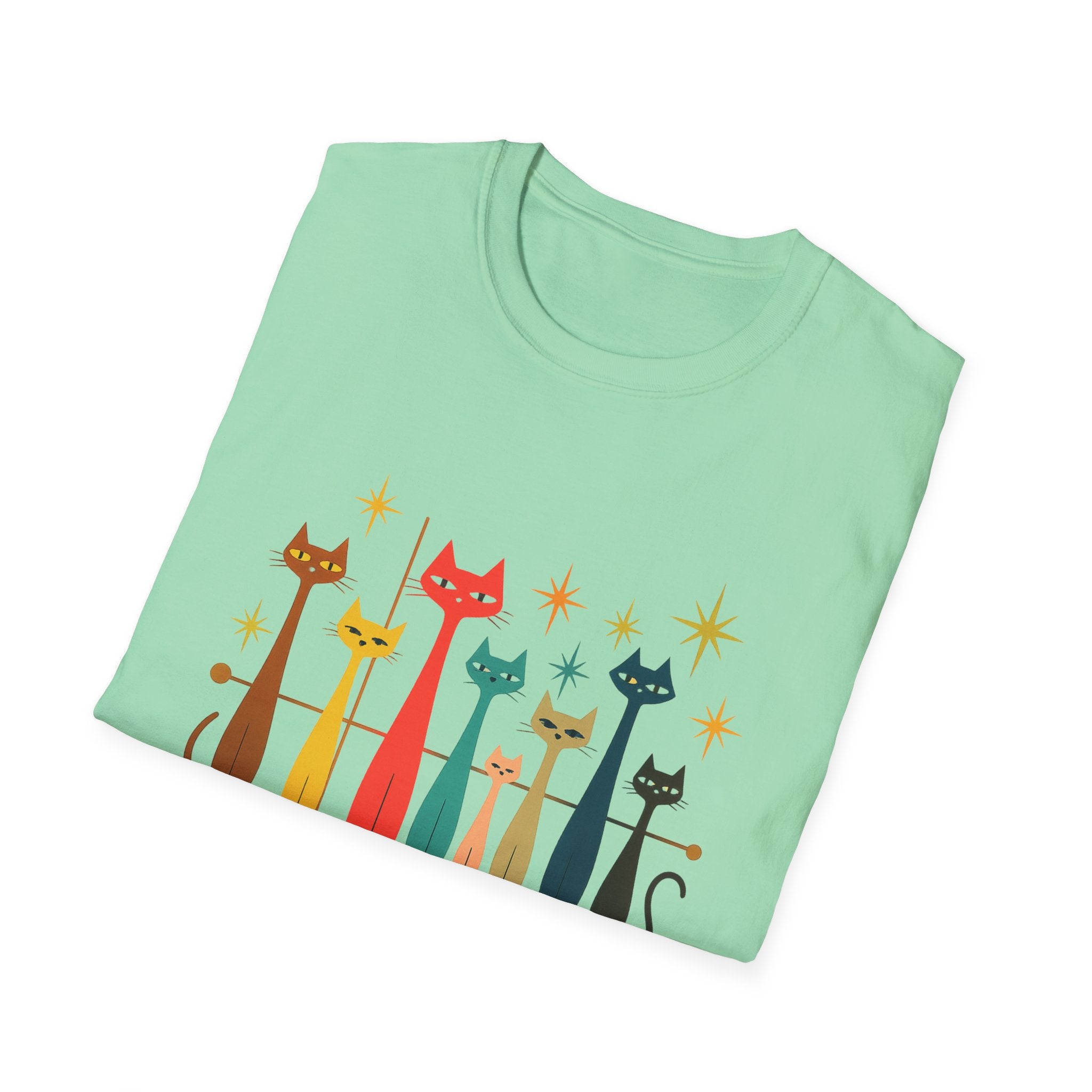 Retro Mid-Century Cats T-Shirt | Colorful Stylized Cat Illustration