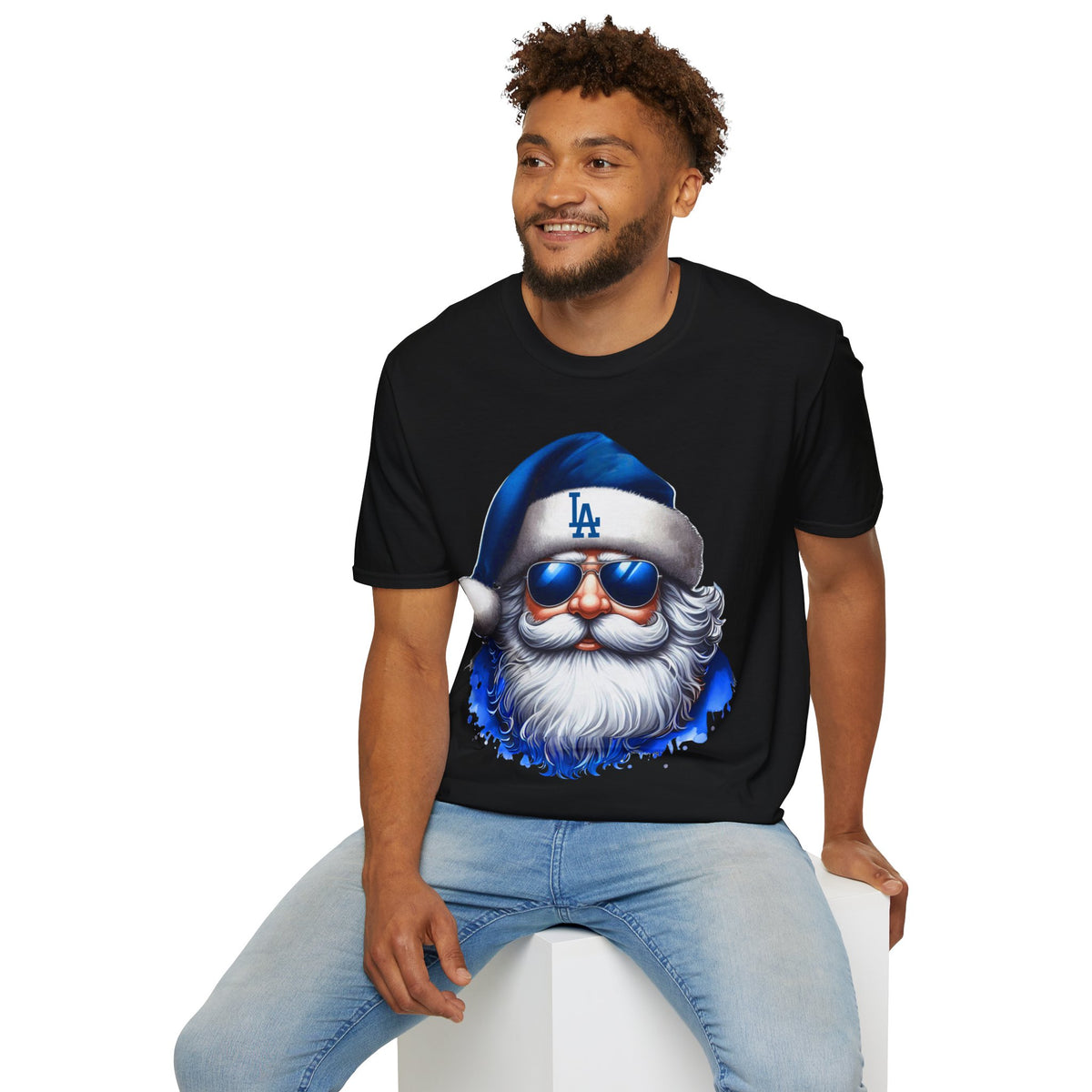 LA Dodgers Blue Santa T-Shirt — Cool Sunglasses Holiday Tee