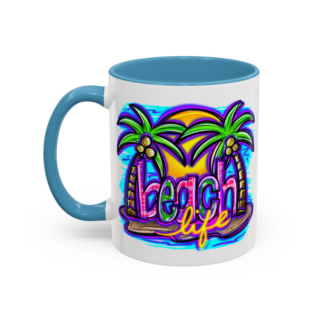 Beach Life Coffee Mug — Tropical Palm Sunset Accent Mug (11/15oz)